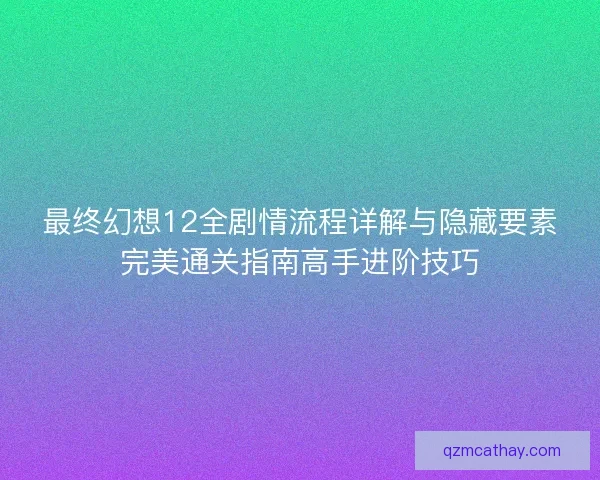 最终幻想12全剧情流程详解与隐藏要素完美通关指南高手进阶技巧
